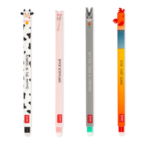 Erasable Pen Set di 4 Penne Gel Cancellabili - Farm Sweet Farm