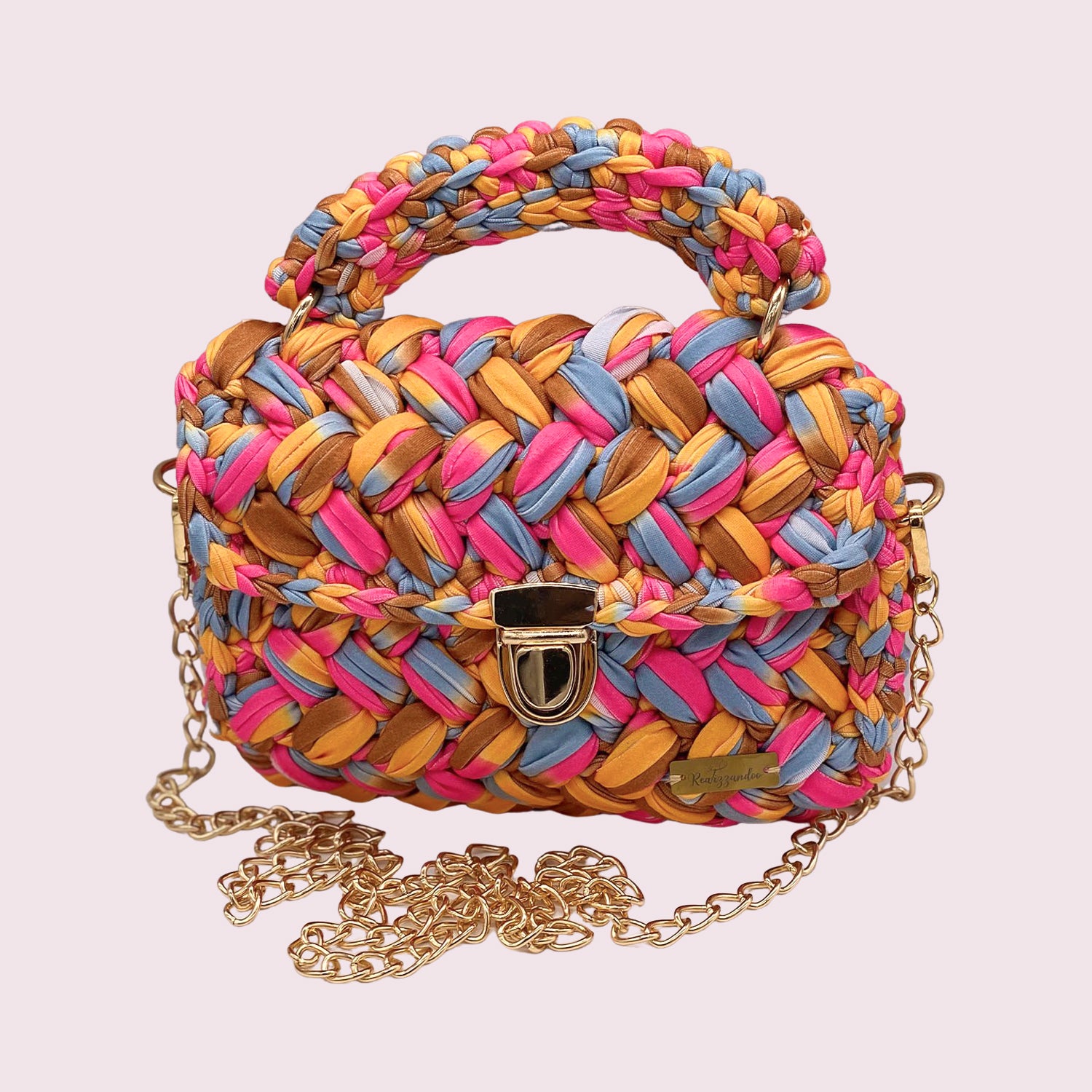 Elettra Bag in Straw with Fringes and Rose Fabric